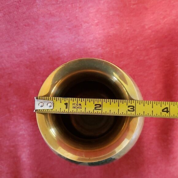 Pretty Vintage Brass Vase with Pearlescent Outer Design - Picture 11 of 12